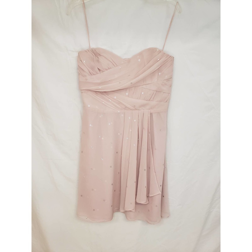 Size 4 Express sleeveless dress. Pink with silver accents.  25" top to bottom.